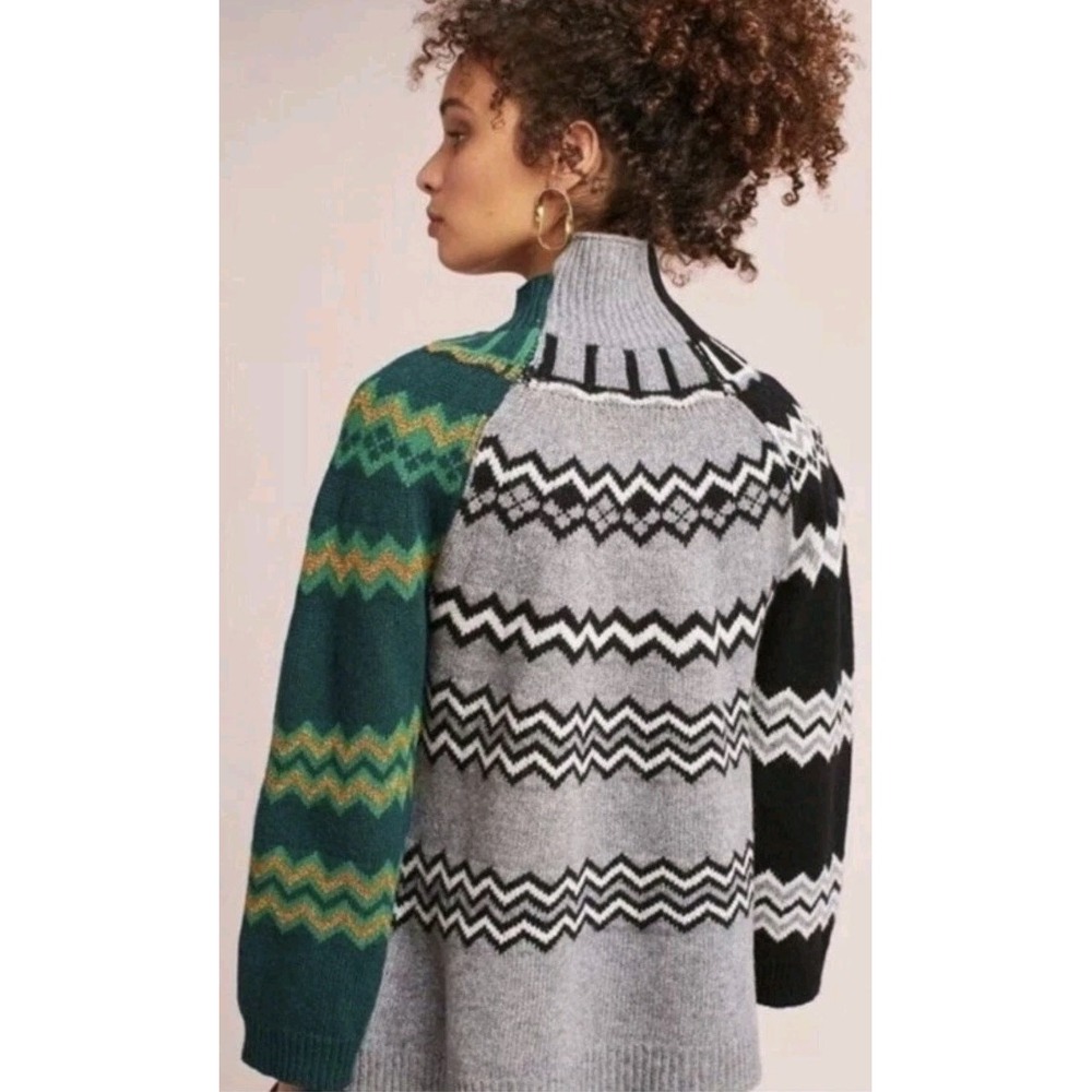 New Nude Intarsia Mix Turtleneck Sweater Grey Wool Blend Anthropologie Woman 10